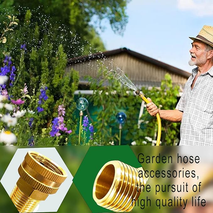 YOUHO Brass Garden Female Hose Fitting Connector, 3/4 GHT Female x 3/4 GHT Male, Garden Hose Connectors Garden Pipe Joint Extension Repair Fitting 2PCS