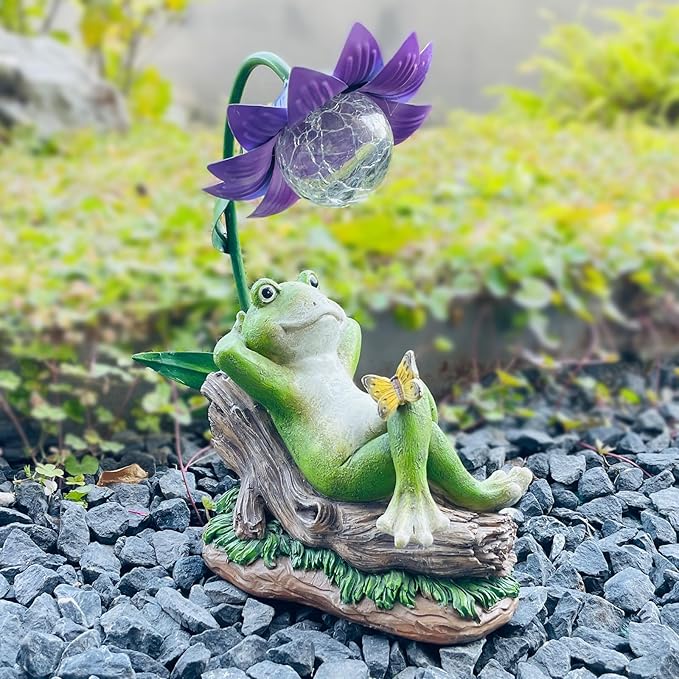Solar Frog Garden Decor Outdoor Statue - Frogs Umbrella LED Waterproof Sculptures Lights, Patio Pathway Frog Figurine for Yard Decoration Lawn Ornament Gardening Gifts for Women Mom Grandma