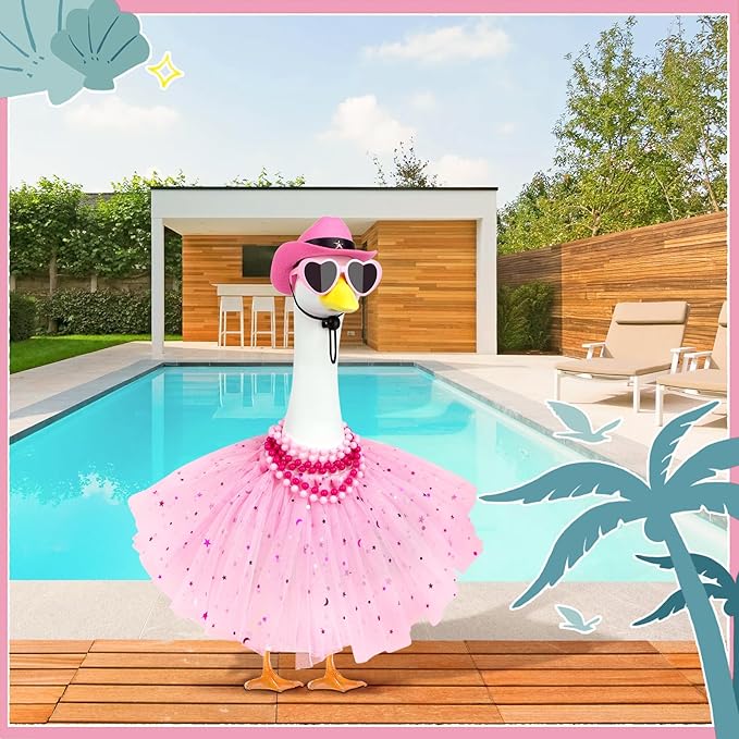 Princess Porch Goose Outfits Summer Goose Clothes, Cute Goose Outfit with Tutu Saree Goose Costume Fits 17-23 inches for Outdoor Garden Lawn Art Decor(Pink)