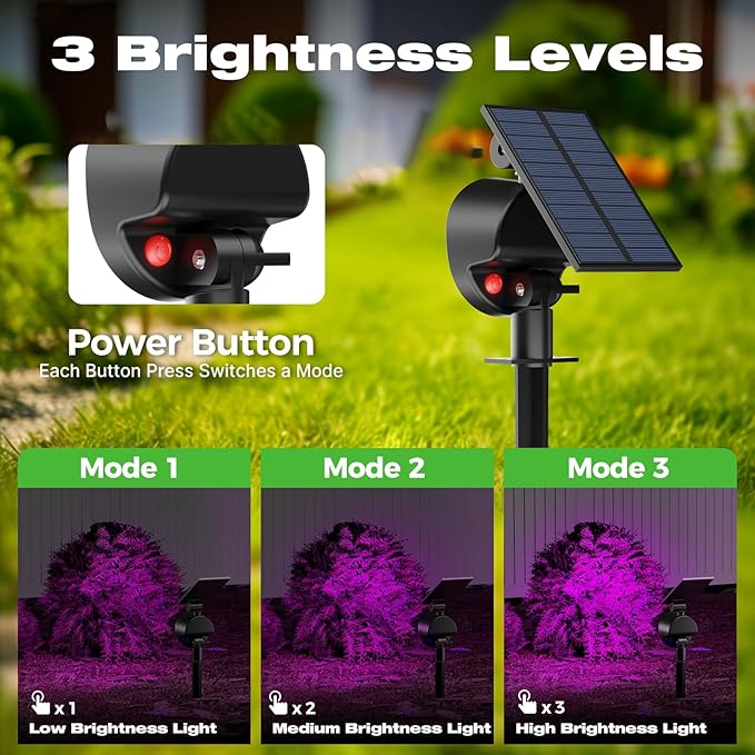 nipify 2 Pack Solar Spot Lights Outdoor Waterproof, Solar Spotlight Light for Outside Yard Landscape Lighting Pathway Lights Wall Auto On/Off, Purple