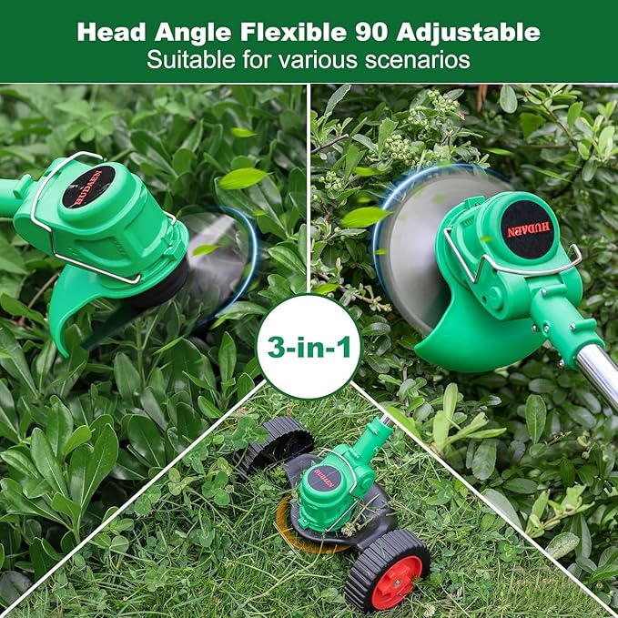 21V Cordless Grass Trimmer, Electric String Weed Wacker with 2.0Ah Lithium Battery, Telescopic Handle, 40 Min Runtime, 18000 RPM, Low Noise 92dB (Green)