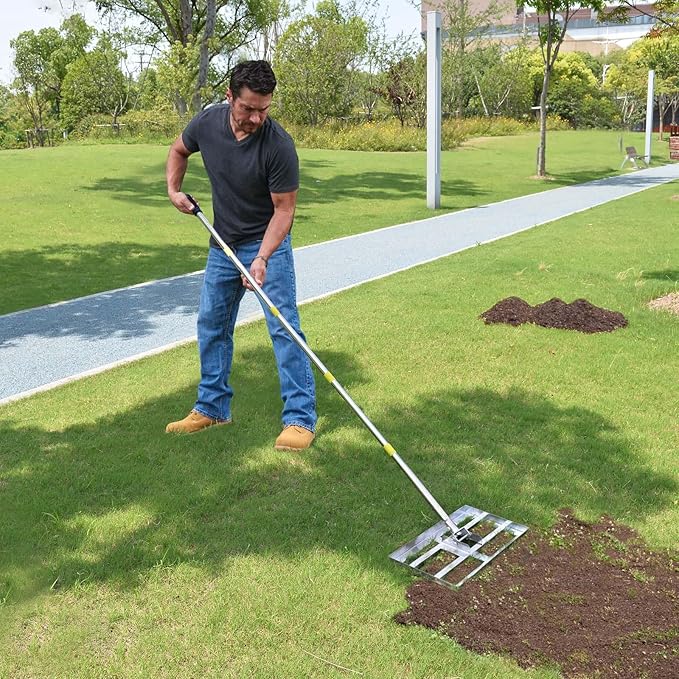Scalebeard Lawn Leveling Rake-6 FT Level Lawn Tool/Soil Lawn Rake Stainless Steel Leveling Rake Landscape Rake with Handle for Garden Backyard Golf/Lawn(6FT,17 X10In)