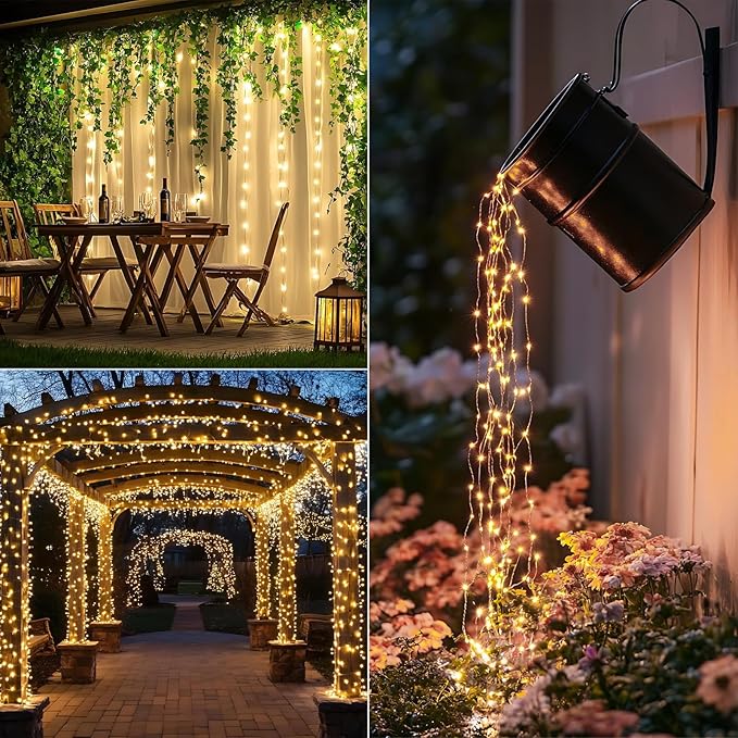 Solar String Lights for Outside,200FT 600 LEDs Solar Fairy Lights,Waterproof 8 Modes Button Outdoor String Light for Patio Garden Backyard Tree Wedding Christmas,Silver Wire,Warm White