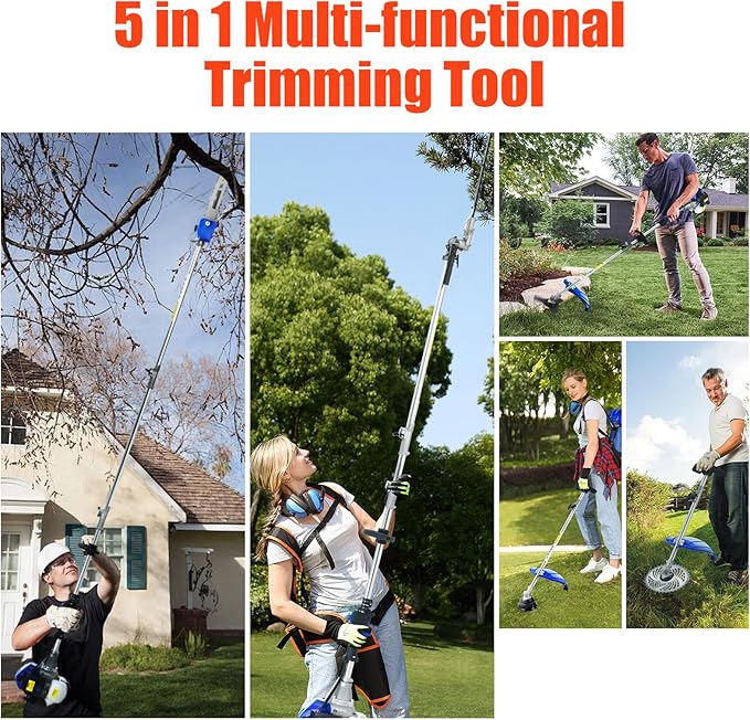5 in 1 Multi Functional Trimming Tools 41.5cc Gas Hedge Trimmer Weed Eater String Trimmer Brush Cutter Pole Saw for Tree Trimming Grass Brush Cutting