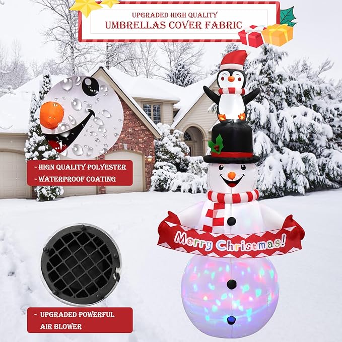 Dremisland 6FT Christmas Snowman Inflatable Decoration Snowman Penguin Blow Up Yard Decorations with Rotating LED Lights Outdoor Christmas Decorations Holiday Party Patio Garden Lawn Yard Decor