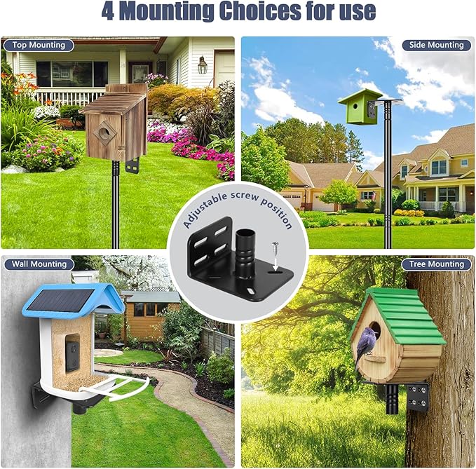 Gtongoko Smart Bird Feeder Pole 63 Inch Bluebird House Pole for Outdoors Weather Station Heavy Duty Metal Mounting Kit Adjustable Bird Feeder Stand Black