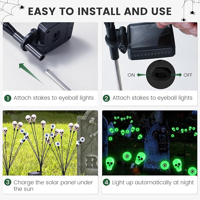 Solar Lights Outdoor,Halloween Decorations Outdoor, Scary Eyeball Lights,4PACKS 32LED,IP65 Waterproof,Halloween Decor for Garden/Yard/Patio/Lawn/Pathway(Green)