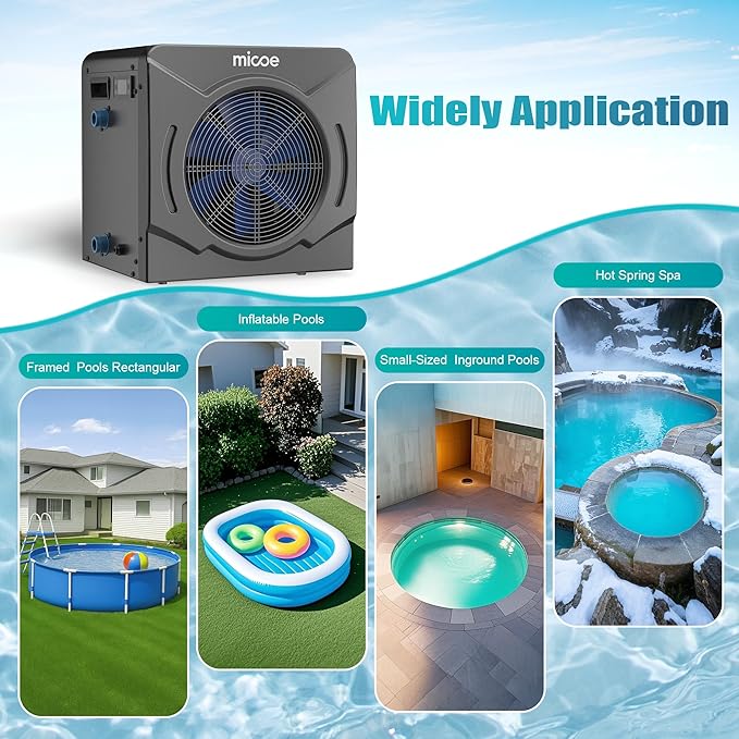 MICOE 17000 BTU Pool Heater for Above Ground, Swimming Pool Heat Pump Heating or Cooling, Titanium Heat Exchanger,Ultra Quiet 50dB, 120V with Easy Install Kit