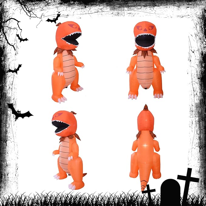 DearSun 8FT Giant Halloween Inflatable Pumpkin Dinosaur with LED Lights Outdoor Decoration Large Party Yard Decoration (Giant Pumpkin Dinosaur)