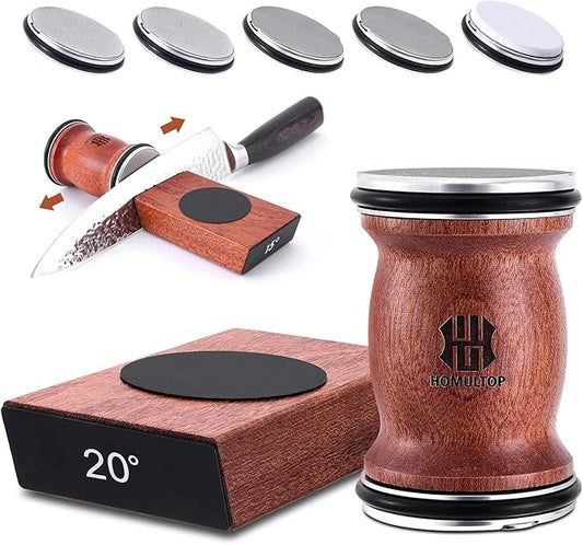 Rolling Knife Sharpener Kit, Kitchen Knife Sharpener with Replaceable Discs Diamond & Ceramic Knife Sharpeners Roller, Magnetic Knife Sharpening Kit with 15 & 20 Degree Base, Afilador De Cuchillos