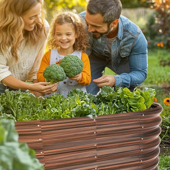4x2x2ft Oval Galvanized Raised Garden Bed Kits Outdoor Large Metal Modular Planter Box 9-in-1 Raised Beds for Gardening,Vegetables,Fruits,Flowers & Herbs (Brown)