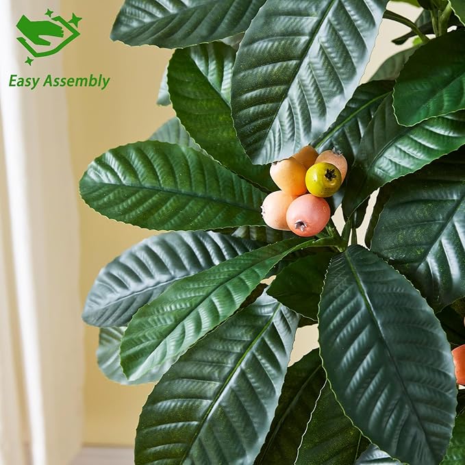 Artificial Loquat Tree 5FT Japanese Medlar Tropical Fruiting Tree Tall Artificial Plants Indoor-Loquat Tree Large Fruiting Silk Tree for Home Office Living Room Decor Indoor (White Tall Planter)