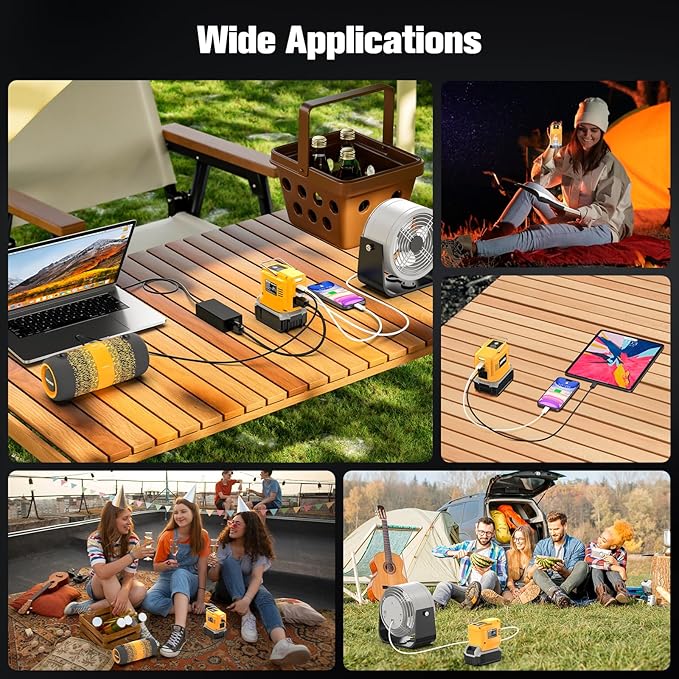 200W Portable Power Inverter for DeWALT 20V,Outdoor Generato Battery Converter with 2 USB&LED&AC Battery Powered Outlet,Convert DC 18V/20V to AC 110V-120V Portable Power Station(Tool Only)