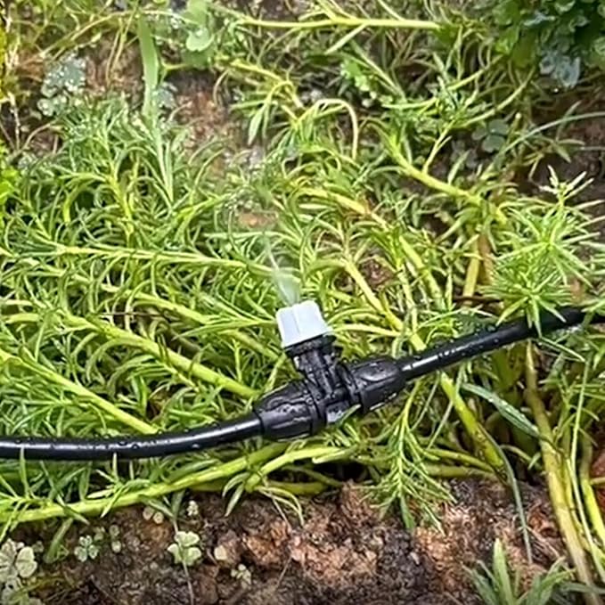 10pcs Drip Irrigation Misters Nozzles 1/4 Inch Three-Way Atomizing Nozzle with Connectors Drip Emitters Irrigation Fitting Parts for Outdoor Spray Cooling System