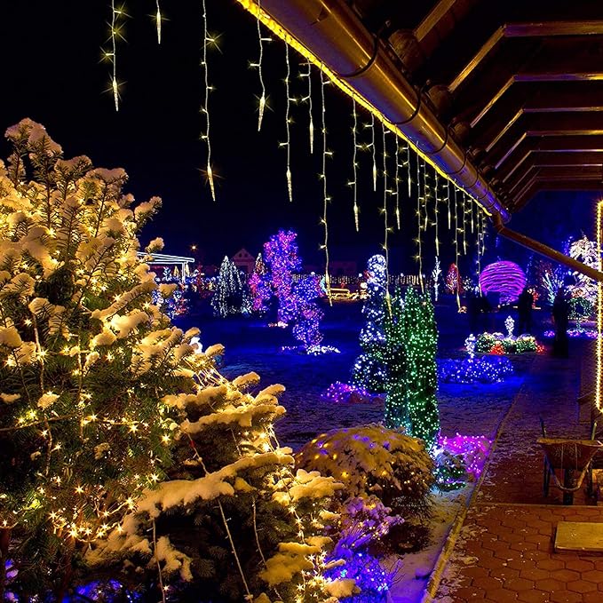 Icicle Christmas Lights, 29.5ft 360 LED Connectable Icicle String Lights with 60 Drops, Window Curtain Fairy Light with 8 Modes, Christmas Fairy Twinkle Light for Garden Eave Xmas Decor (Warm White)