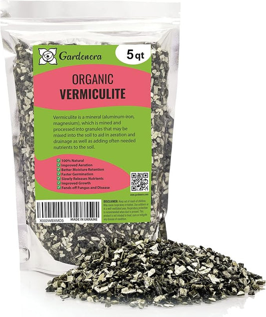 Horticultural Organic Vermiculite - Medium Grade - Natural Soil Additive for Potted Plants - Orchids - Hydroponics - Terrariums (5 Quart)