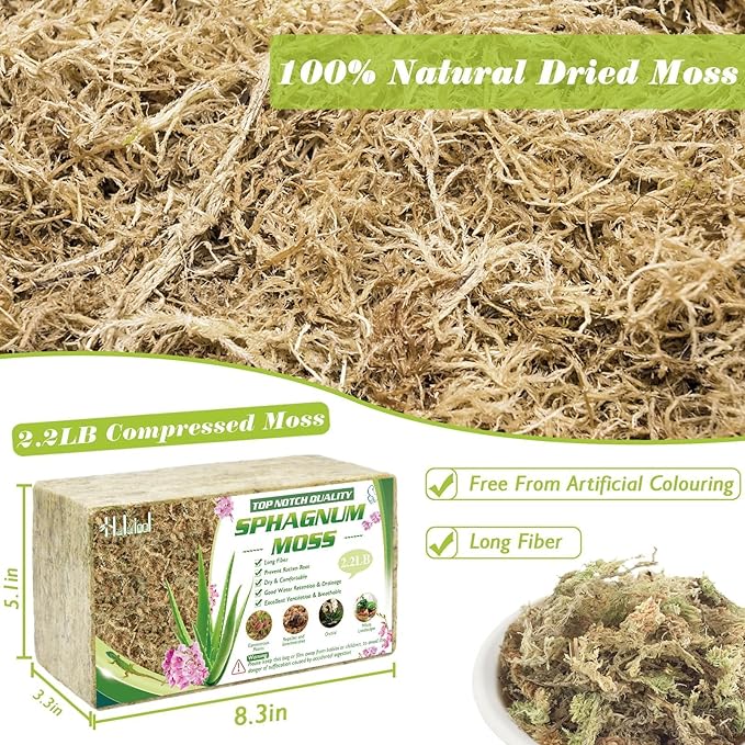 Halatool 2.2LBS Natural Sphagnum Moss for Plants 40 QT Premium Peat Moss Dried Long Fiber Orchid Moss for Orchid Repotting Carnivorous Succulents Garden Flowers Crafts Terrarium and Reptiles