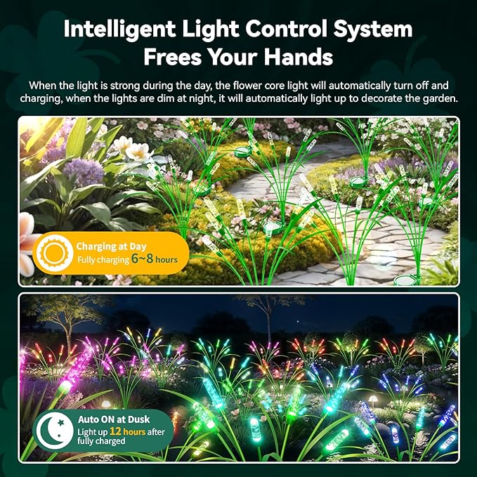 Solar Garden Lights 4 Pack, 24LED Swaying Solar Lights for Mother's Day, 30 Inches Waterproof Garden Lights for Pathway Yard Outdoor Garden Decor, Gardening Gifts, Mulitiple Colors Change