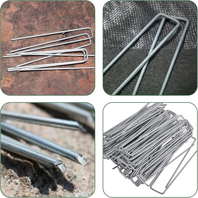 200 Pack Landscape Staples 6 Inches 11 Gauge Stakes, Galvanized Garden Stakes U-Shaped Pins and Landscaping Staples for Sod Anchoring Landscape Fabric Irrigation Tubing