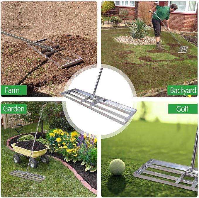 Scalebeard Lawn Leveling Rake-7 FT Level Lawn Tool / Soil Lawn Rake Stainless Steel Leveling Rake Landscape Rake with Handle for Garden Backyard Golf/Lawn(7FT, 35 x 10IN)