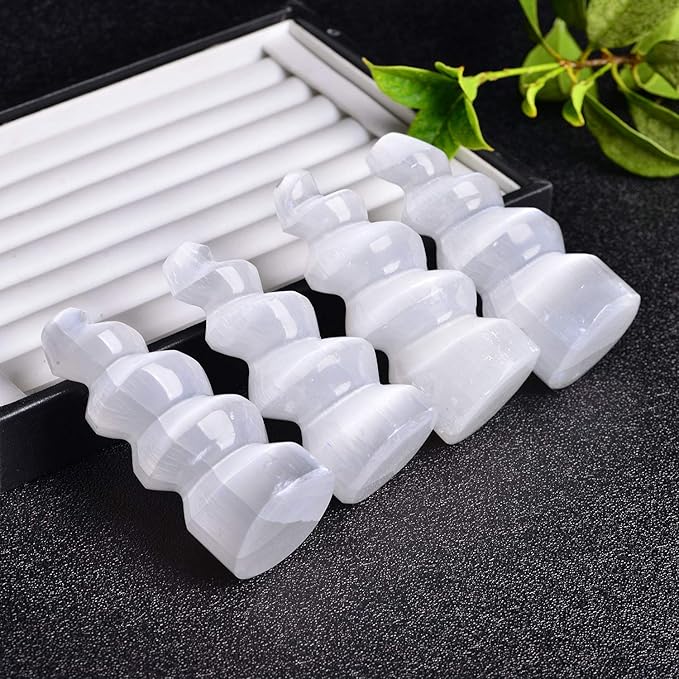 JIC Gem 4 pcs Selenite Tower Spiral Crystal Skyscraper 4" Tall White Healing Stones Home Decoration