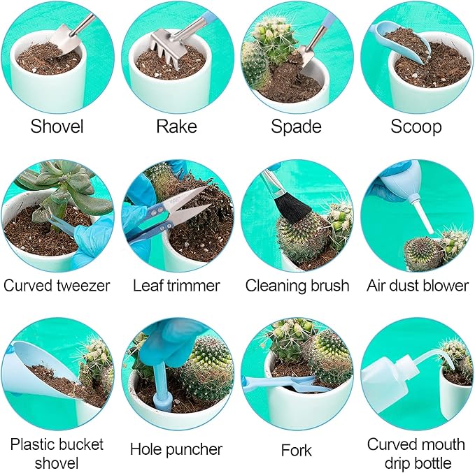 20 pcs Succulent Tool Set - 39.4" Indoor Plant Repotting Mat and 19 Pcs Mini Succulent Hand Tools, Garden Flower Plants Transplanting Supplies for Christmas Holiday Gardening Gifts Outdoor, Blue