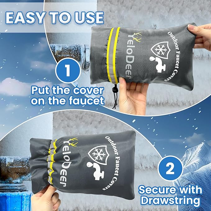 Outdoor Faucet Cover for Winter, Yelodeer 2 Packs 7.1" W X 10.7" H Upgraded Thicken Spigot Pipe Covers, Reusable Waterproof Oxford Faucet Sock, Hose Bib Covers for Winter Insulated Freeze Protection