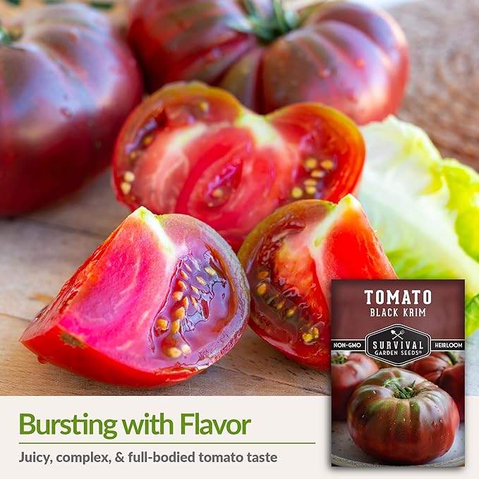 Survival Garden Seeds - Black Krim Tomato Seed for Planting - 2 Packets with Instructions to Plant & Grow Delicious Fresh Slicing Tomatoes in Your Home Vegetable Garden - Non-GMO Heirloom Variety