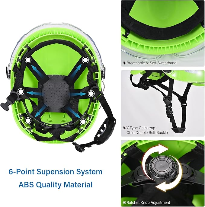 SAFEYEAR Forestry Hard Hat, Cap Style Chainsaw Safety Helmet with 4 Point Ratchet Suspension for Women & Men, with Adjustable Ear Muffs & Face Shield Visor, Neck Shade,Anti Impact Work Gloves