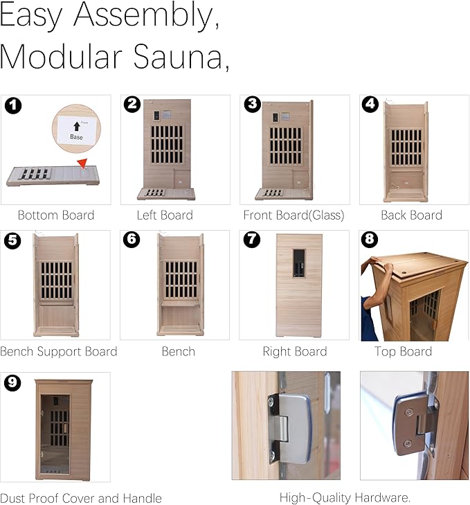1-Person Indoor Infrared Sauna 1000W – Canadian Hemlock Wood Home Sauna with Red Light Therapy, Bluetooth Speaker, Glass Door,Big Room: 37.8" x 30.3" x 65.4"