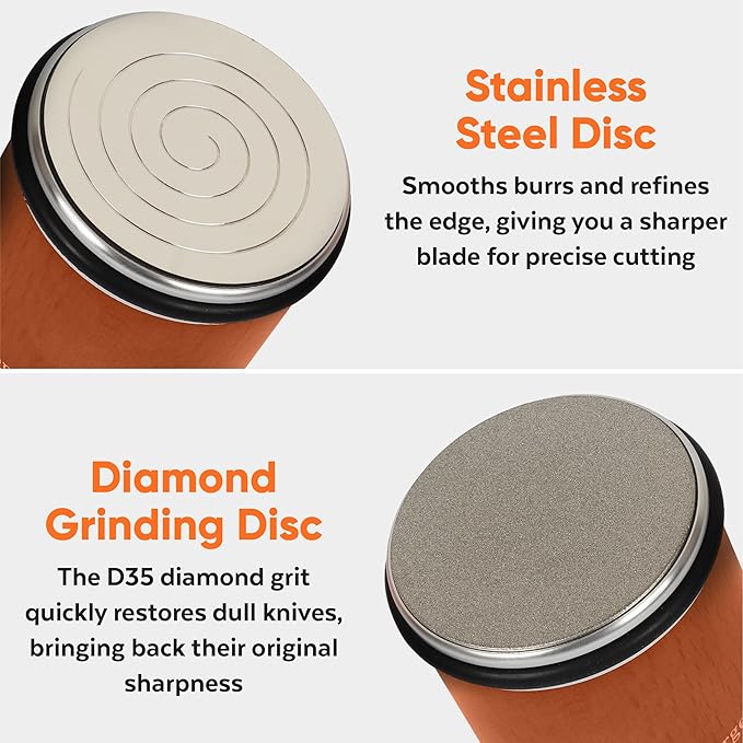 Rolling Knife Sharpener Set with Two Extra Disc, Leather Strop and Stand - Elegant Gift for Chefs & Cooks - Knife Sharpening Kit for Kitchen & Pocket Knives