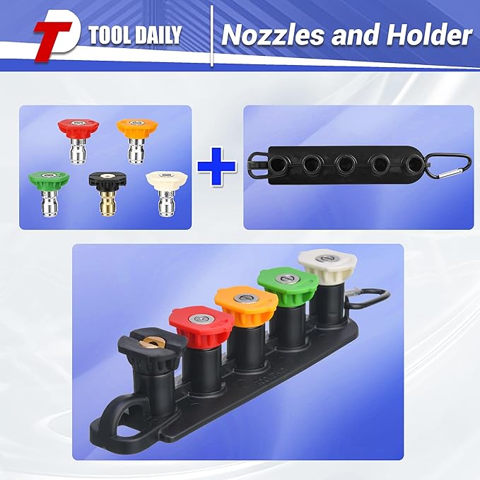 Tool Daily Pressure Washer Gun with 3/8" Swivel Quick Connect, Stainless Steel Internal Valve, Power Washer Extension Wand Replacement, M22-14mm, 5 Nozzle Tips with Holder, 5800 PSI