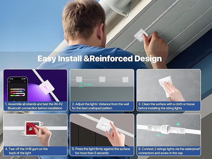 Permanent Outdoor Lights,100FT RGB+IC LED Lights with Smart APP & Remote Control, 72 Scene Modes, Waterproof IP65 for Holiday,Christmas,Yard Decorations