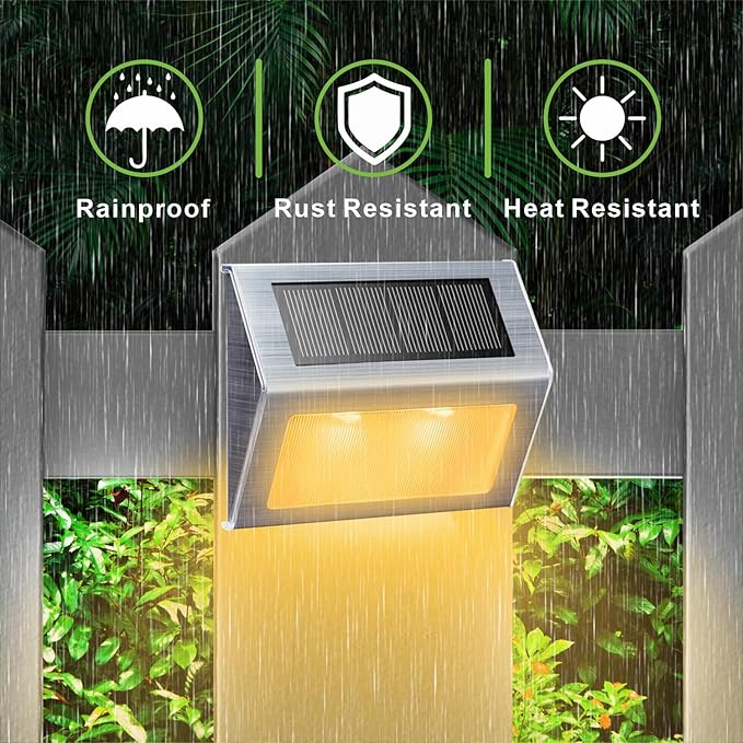 XLUX Solar Lights for Steps Decks Pathway Yard Stairs Fences, LED lamp, Outdoor Waterproof, Warm Light, 6 Pack