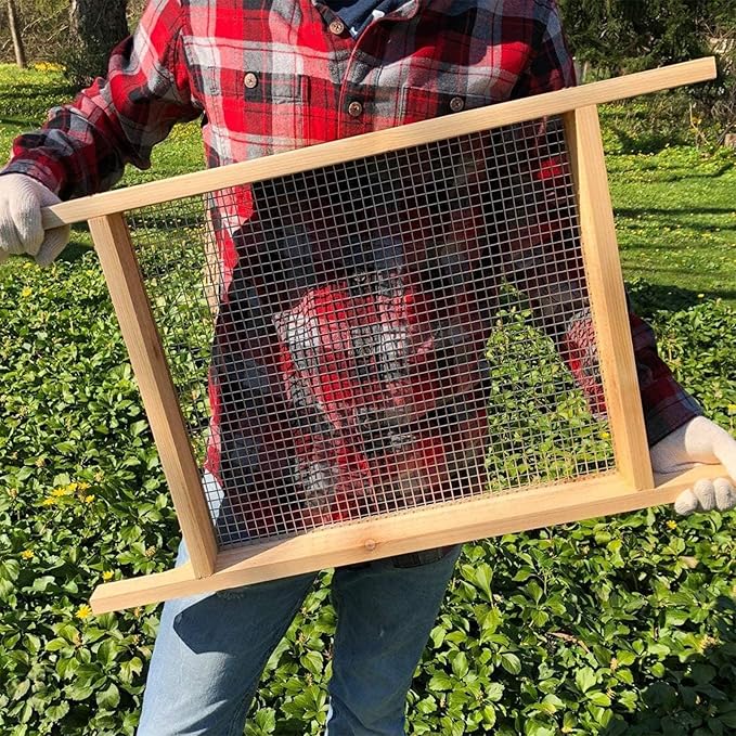 Sifter for Garden, 2Pcs Hand Held Multi-Purpose Stainless Compost Soil Screen Dirt Cedar Stainless Garden Sifter Sieve for Compost, Sand Rocks Dirt and Potting Soil(2/5"+1/4")