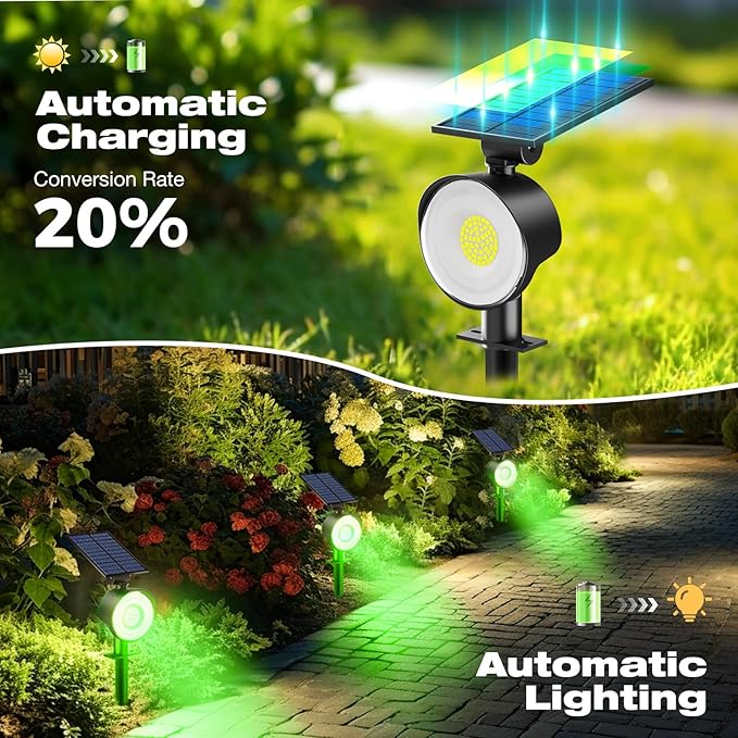 nipify 2 Pack Solar Spot Lights Outdoor Waterproof, Solar Spotlight Light for Outside Yard Landscape Lighting Pathway Lights Wall Auto On/Off, Green