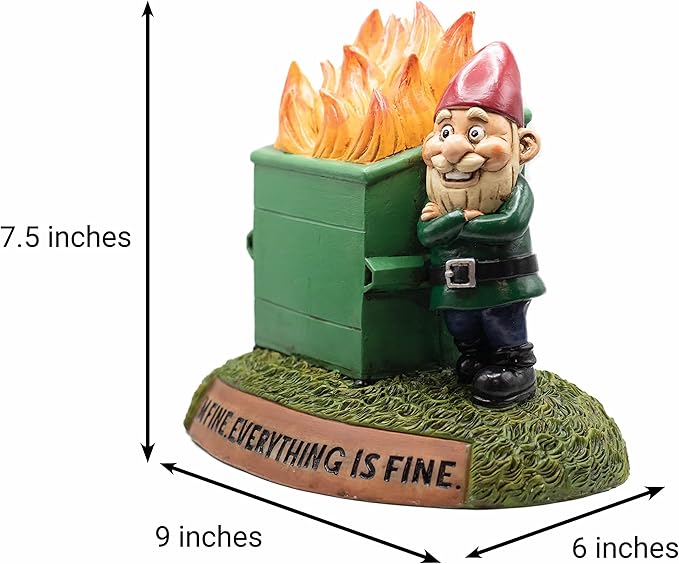 This is Fine Garden Gnome Statue | Funny Meme Gift Figurine, All-Weather Yard Art Garden Decoration | Indoor or Outdoor Home Gift | 7.5x9x6 Inches