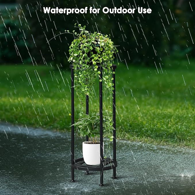 Plant Stand Indoor Outdoor,29" Tall Metal Plant Stands Riser,2 Tier Heavy Duty Wrought Iron Pedestal Holders,Tiered Round Flower Pot Stand,Outside Rust-Proof Black Flower Display stand for Patio