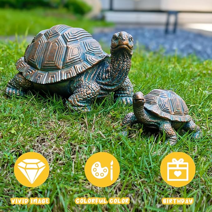2 Pcs Outdoor Garden Turtle Statue, Cute Turtle Statue with Baby for Garden, Patio, Lawn, Outdoor Patio and Deck Decorations, Unique Housewarming Gifts