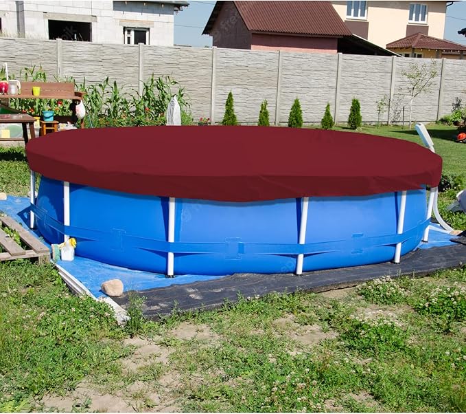 ECOOPTS 10 ft Waterproof Round Polyester Pool Cover for Above Ground Pools, Swimming Pool Cover Protector Winter Safety Cover (Red)
