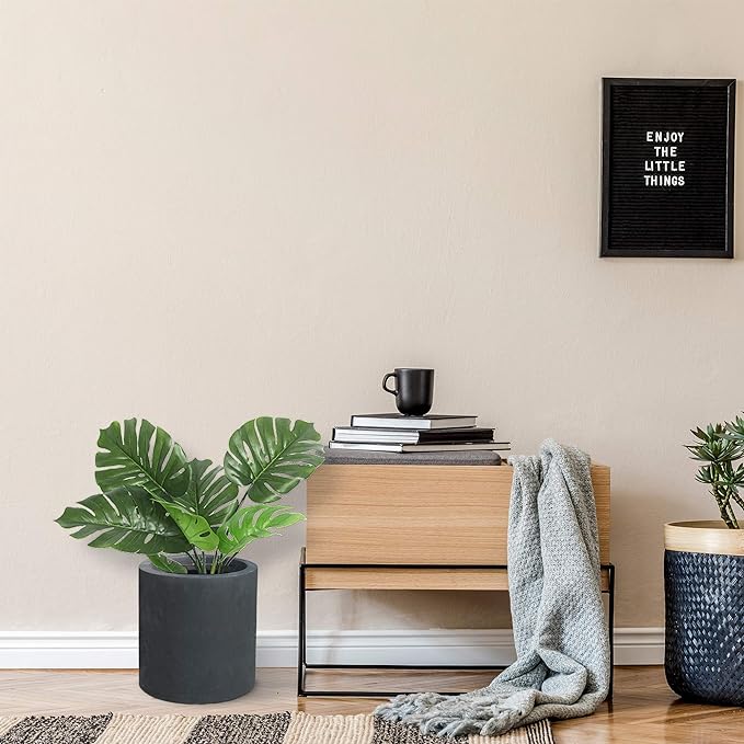 Kante 9.8",12.6",15.7" Dia Round Concrete Planter Set of 3, Modern Style Large Cylindrical Plant Pot with Drainage Hole and Rubber Plug for Indoor Outdoor Patio, Charcoal