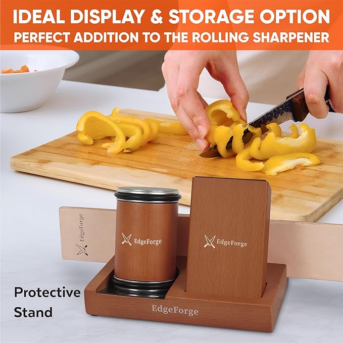 Rolling Knife Sharpener Set with Two Extra Disc, Leather Strop and Stand - Elegant Gift for Chefs & Cooks - Knife Sharpening Kit for Kitchen & Pocket Knives