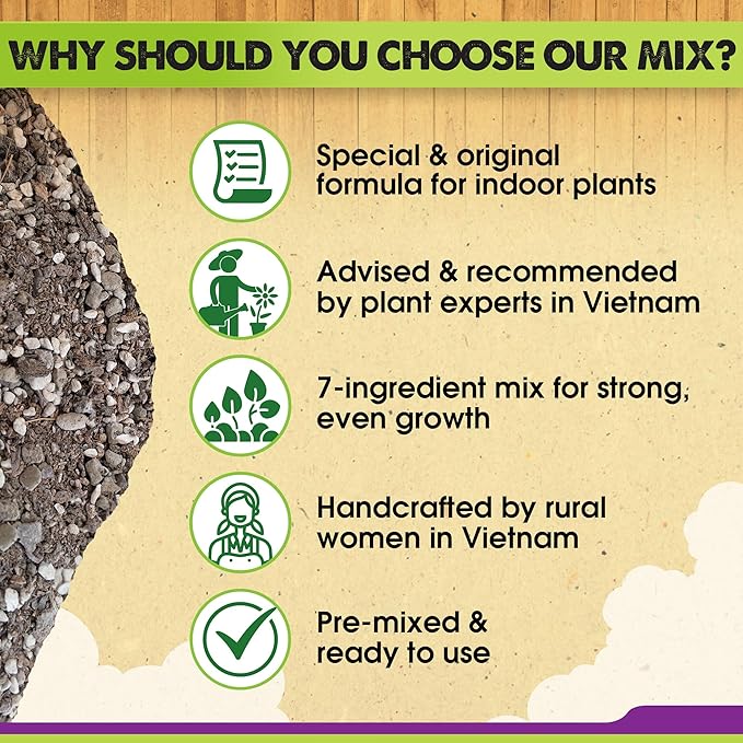 DUSPRO Recycle Pre-Mixed House Plant Potting Mix 7in1 with Potting Soil Indoor Plants, Tropical Indoor Potting Soil with Pine Bark, Pumice, Coco Coir, Perlite, Worm Castings, Gypsum, Peat Moss 4QRT