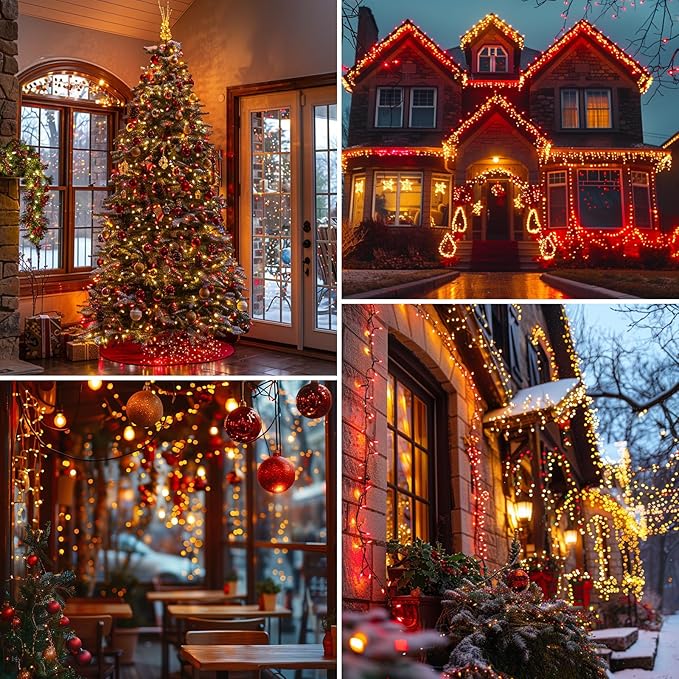 Minetom C9 Red & Clear Christmas String Lights, 25FT 25 Blubs Bright & Warm Outdoor Christmas Lights, Long Life C9 String Lights for Tree Patio Gazebo Wreath, Green