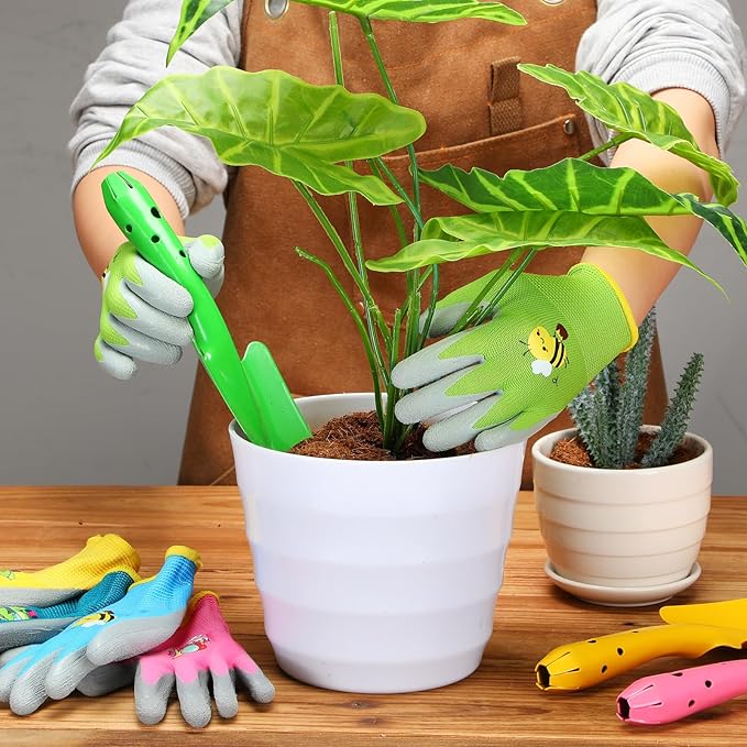 Gisafai 24 Pcs Mini Colorful Metal Hand Shovel and Glove Set Shovel Spade Gloves Digging Trowel Set Kids Gardening Gloves 12 Pcs 11 x 3 Inch