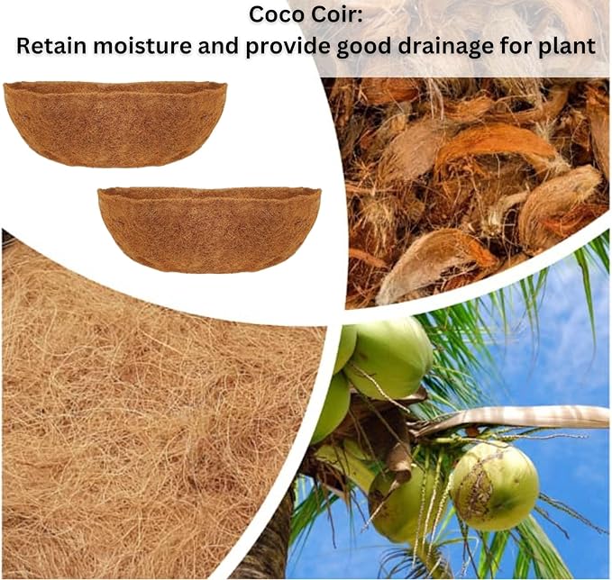 Maxona 16 inch 4 Pack Trough Rectangular Coco Liner for Window Box Planter: Thick Coconut Coir to Support The Soil Replacement for Wall Hanging Basket, Rectangle Pre-Formed Fiber Husk, Garden Fence