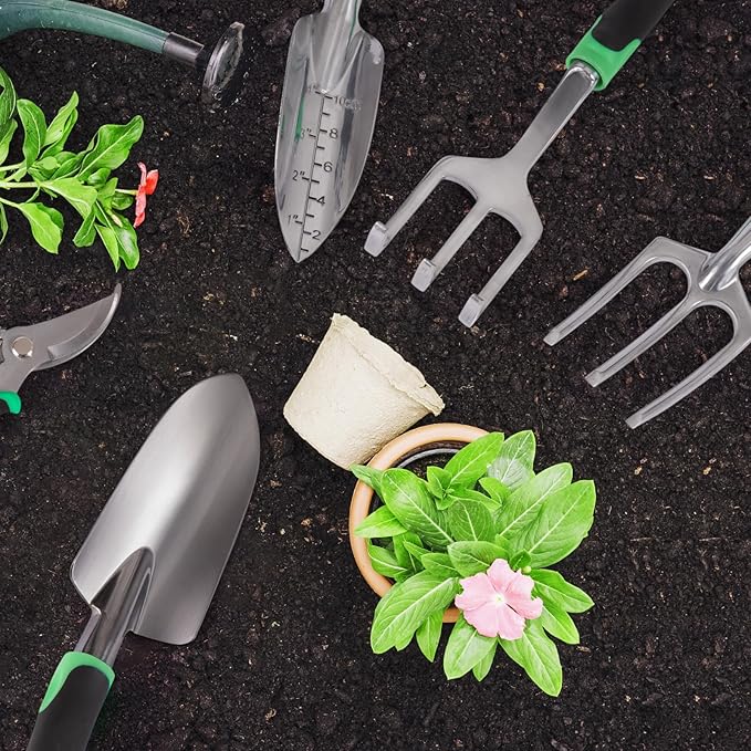 Garden Tool Set, Including 9 Succulent Tool Sets, 6 Large Heavy-Duty Aluminum Gardening Tools, with Gardening Tool Kit, Gloves, Watering Can, Fixing Line and Color Label,is Your Best Helper