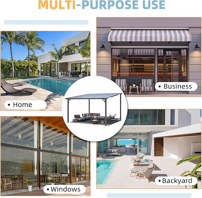 AECOJOY 24' x 12' Gazebo for Patio, Large Wall-Mounted Hard Top Lean-to Gazebo Pergola with Roof 12' x 24' on Clearance, Heavy Duty Patio Awnings for Decks, Backyard