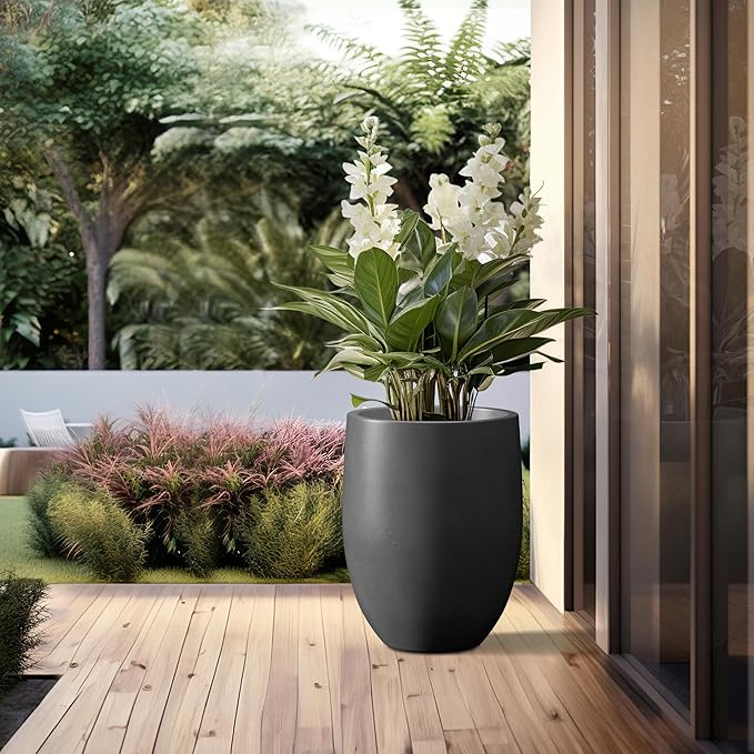 Kante 21.7" H Natural Concrete Tall Planter, Large Outdoor Indoor Decorative Pot with Drainage Hole and Rubber Plug, Modern Round Taper Style for Home and Patio Burnished Black