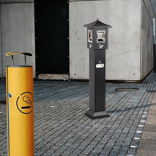 120cm Standing Waste Containers Trash Cans, Rubbish Bin Indoor Outdoor Stainless Steel Vertical Freestand Trash Bin with Key,Pub Hotel Restaurant Garden Standing Bin (A)
